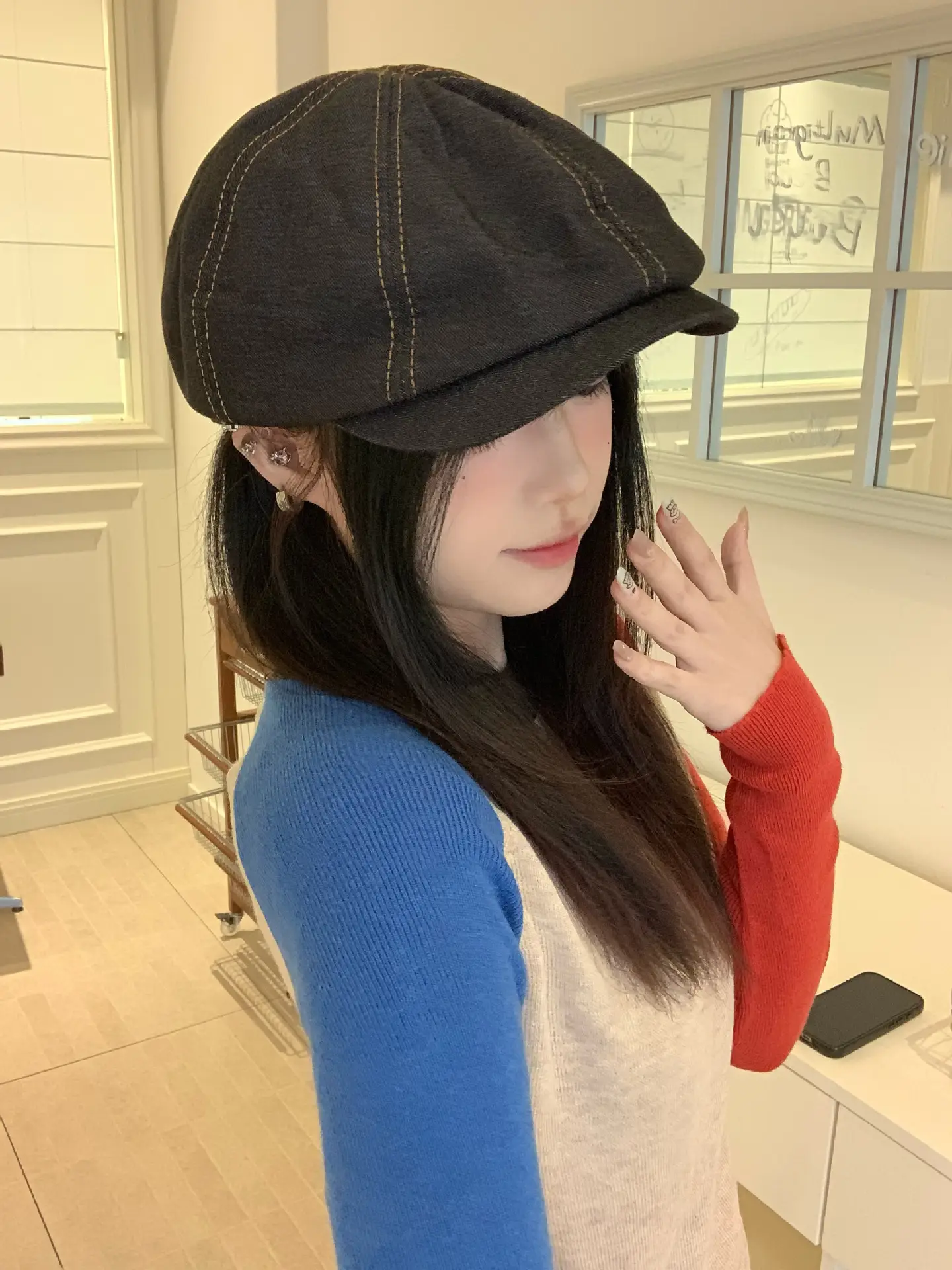 Women Denim Beret Face-Slimming Duckbill Cap Spring Autumn — feature 9