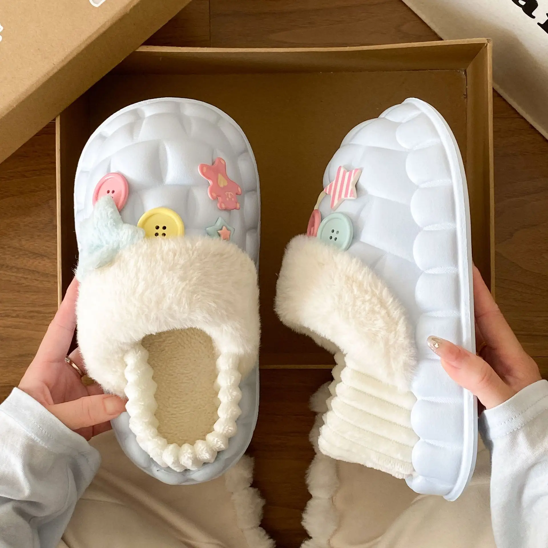 Women's Pink Star Cotton Slippers Winter Soft - Image 8