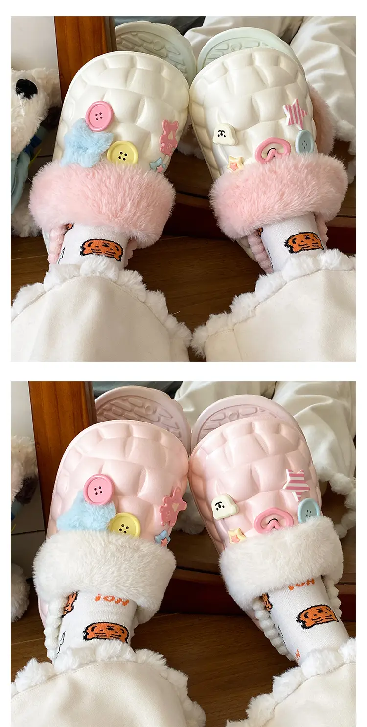 Women's Pink Star Cotton Slippers Winter Soft — feature 18