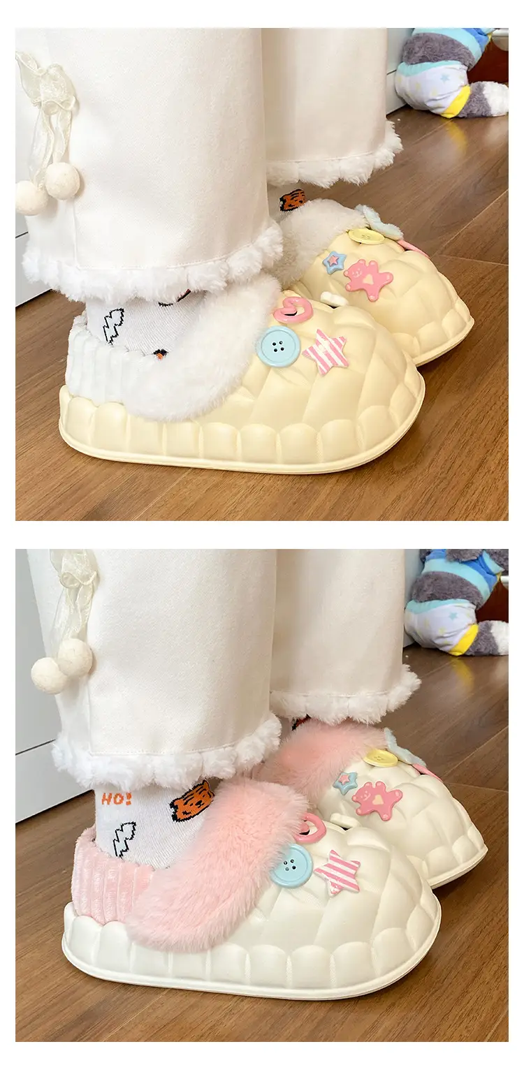 Women's Pink Star Cotton Slippers Winter Soft — feature 20