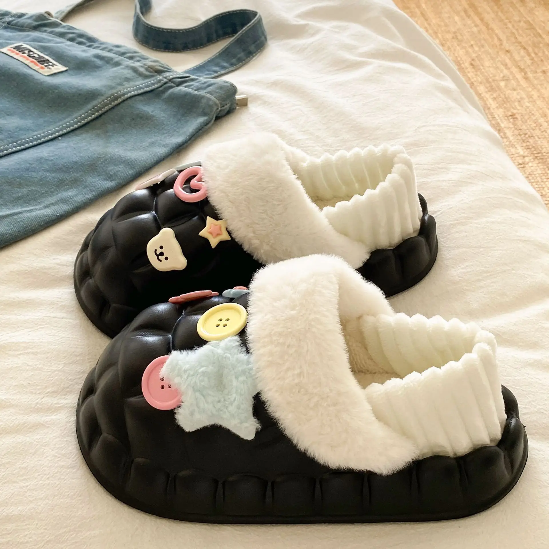 Women's Pink Star Cotton Slippers Winter Soft - Image 2