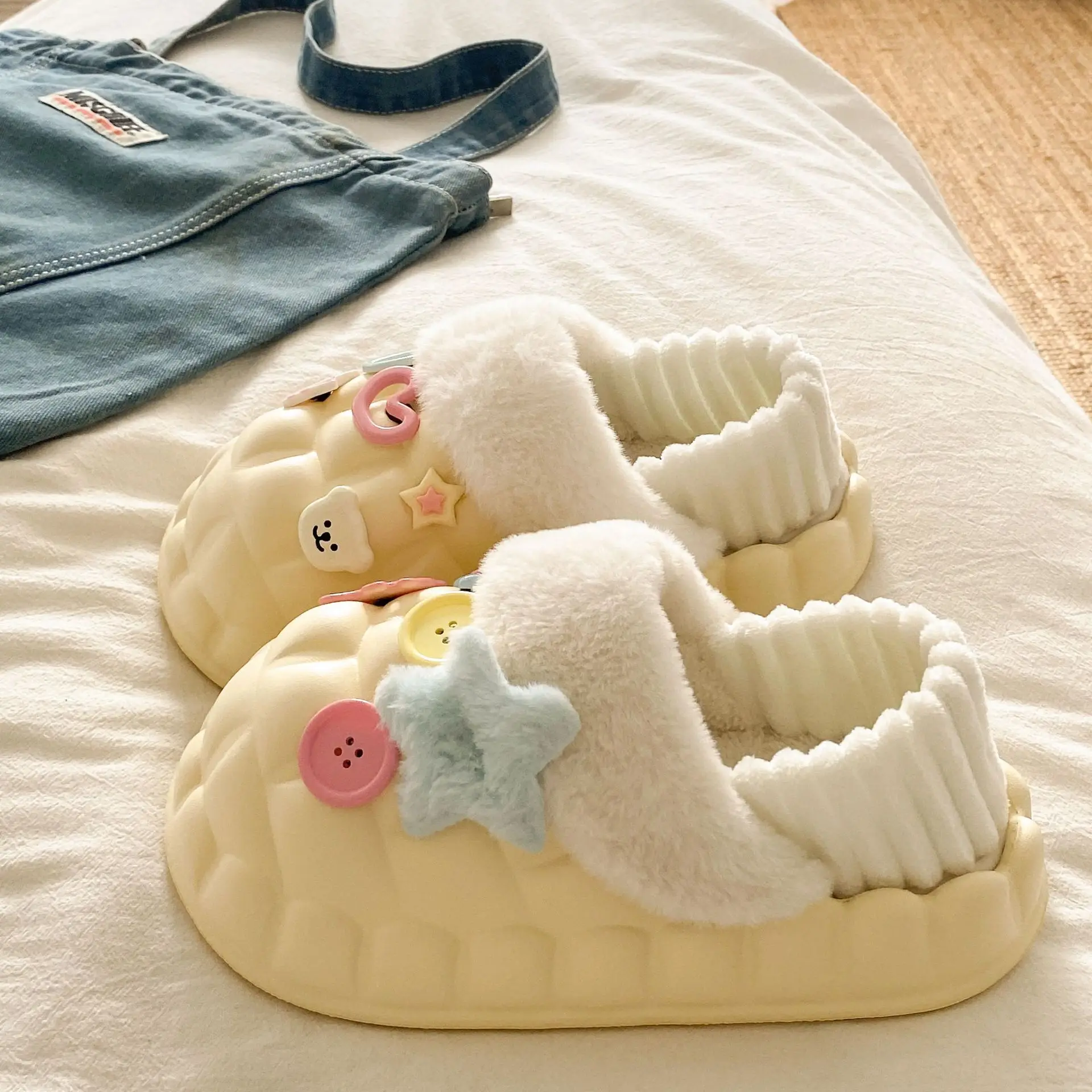 Women's Pink Star Cotton Slippers Winter Soft - Image 3