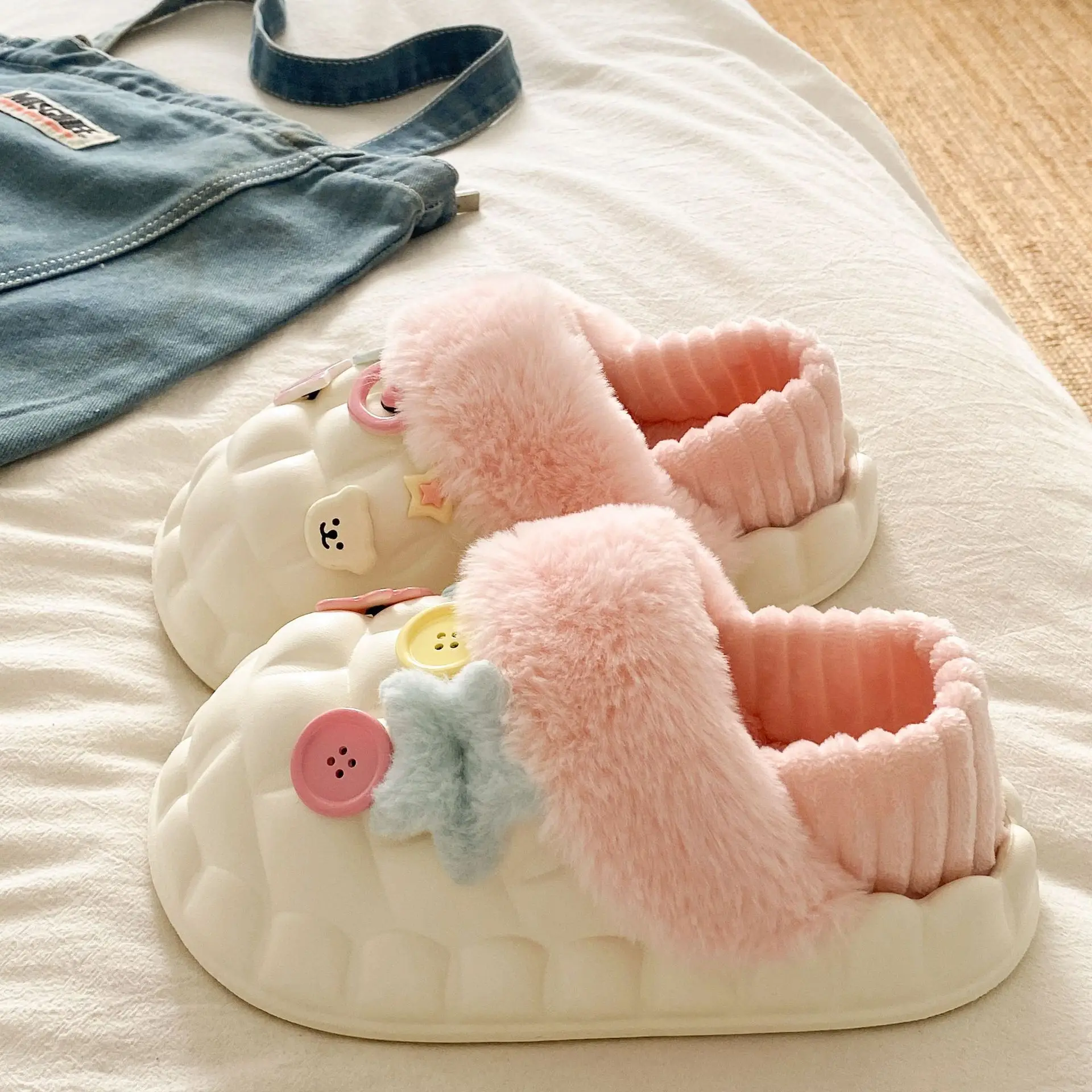 Women's Pink Star Cotton Slippers Winter Soft - Image 6