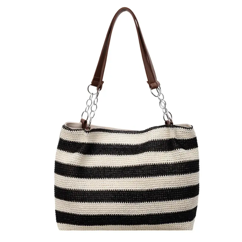 Rainbow Striped Woven Shoulder Bag for Women - Image 8