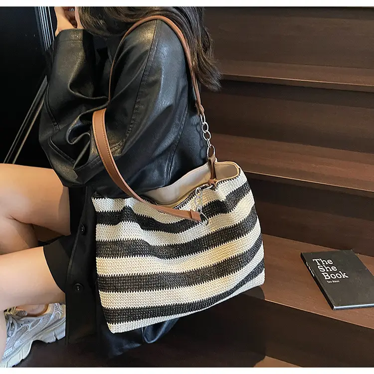 Rainbow Striped Woven Shoulder Bag for Women — feature 11