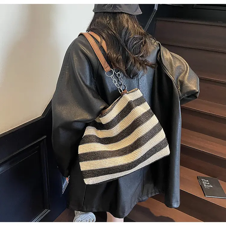 Rainbow Striped Woven Shoulder Bag for Women — feature 12