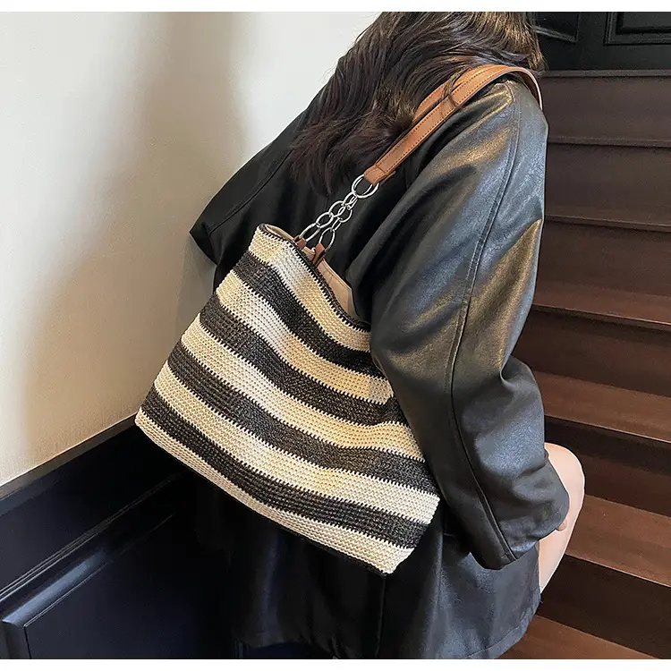 Rainbow Striped Woven Shoulder Bag for Women — feature 13