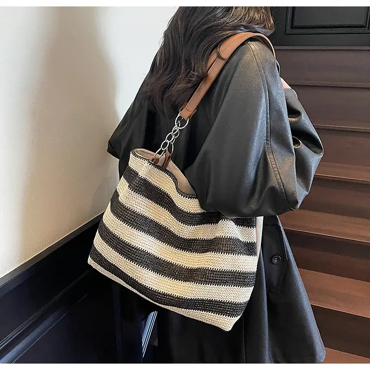 Rainbow Striped Woven Shoulder Bag for Women — feature 14