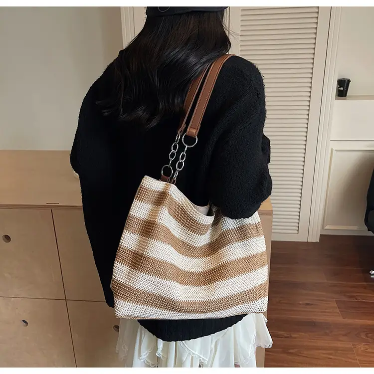 Rainbow Striped Woven Shoulder Bag for Women — feature 15