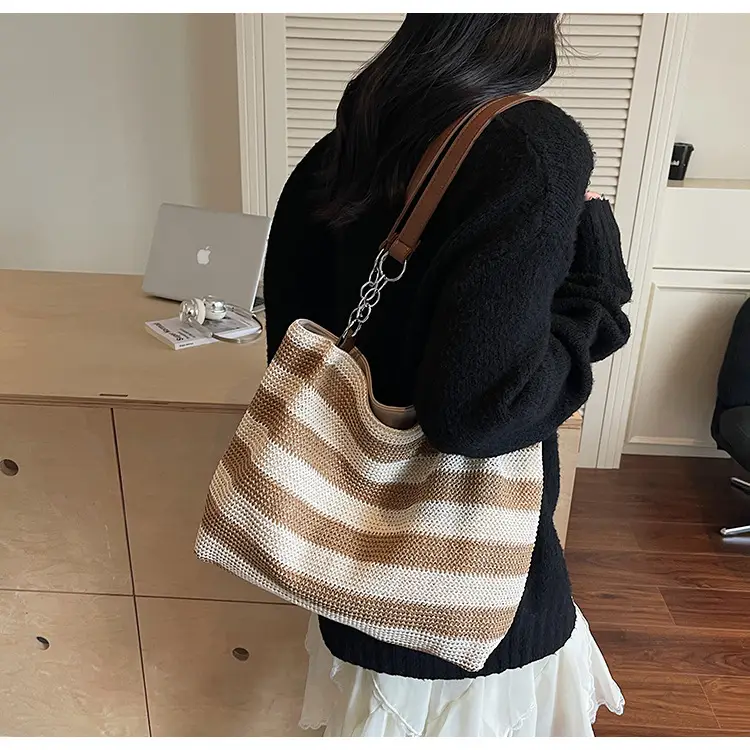 Rainbow Striped Woven Shoulder Bag for Women — feature 16