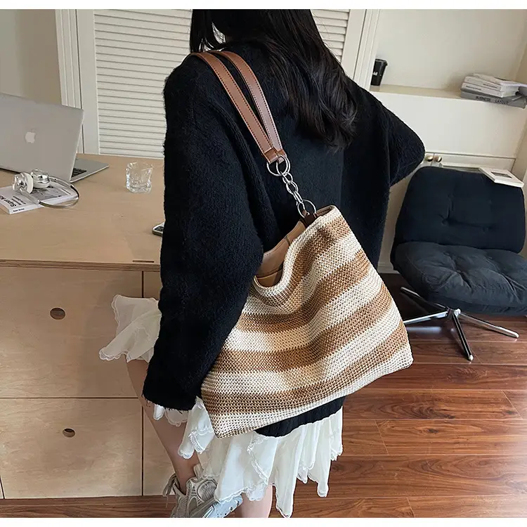 Rainbow Striped Woven Shoulder Bag for Women — feature 17