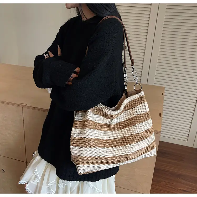 Rainbow Striped Woven Shoulder Bag for Women — feature 18