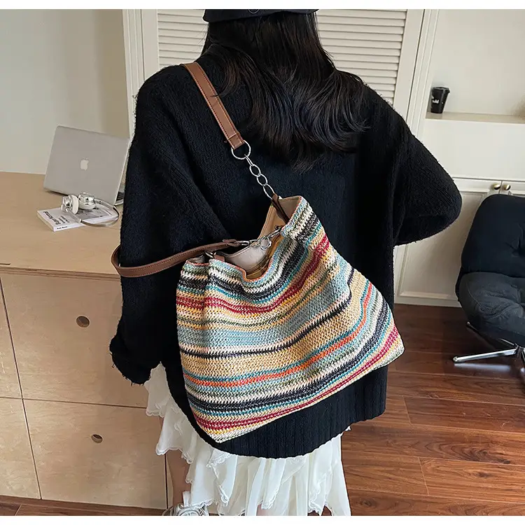 Rainbow Striped Woven Shoulder Bag for Women — feature 19