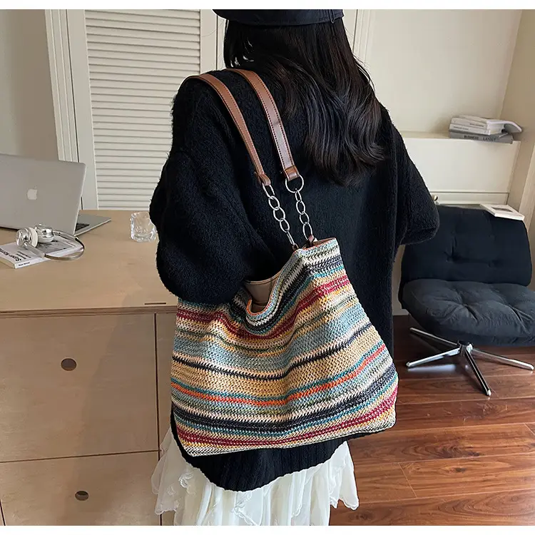 Rainbow Striped Woven Shoulder Bag for Women — feature 20