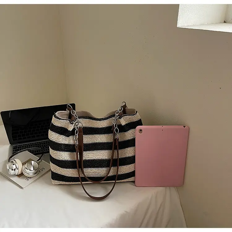 Rainbow Striped Woven Shoulder Bag for Women — feature 9