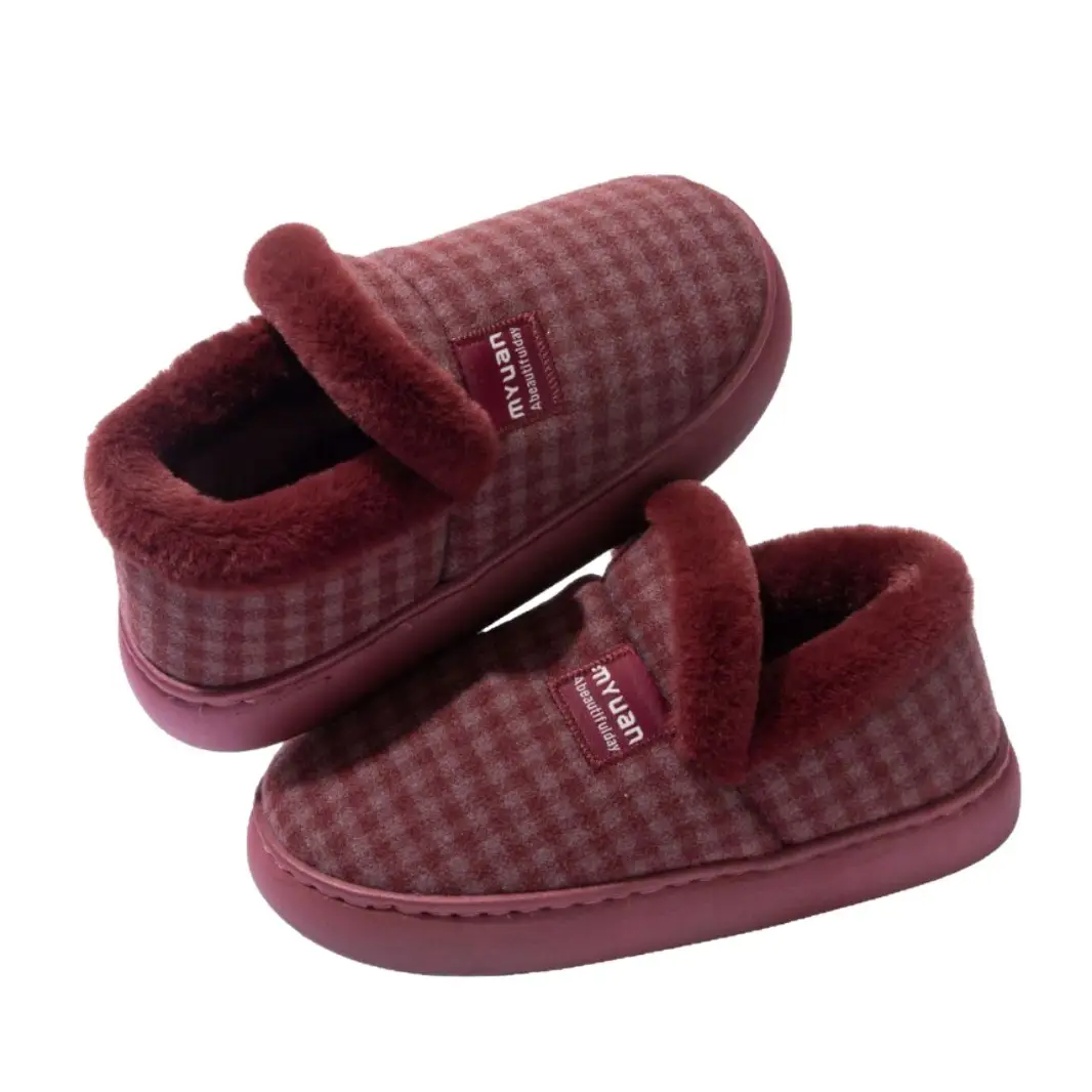 Middle-Aged and Elderly Men's Warm Cotton Slippers in Winter with Velvet for Home Use Thick-Soled Non-Slip Cotton Shoes for Women to Wear in Winter