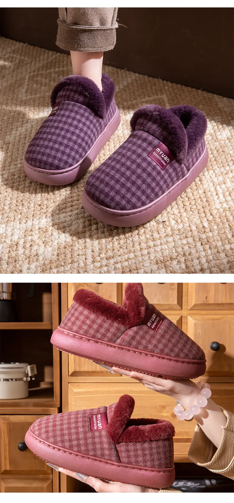 Middle-Aged and Elderly Men's Warm Cotton Slippers in Winter with Velvet for Home Use Thick-Soled Non-Slip Cotton Shoes for Women to Wear in Winter — feature 12
