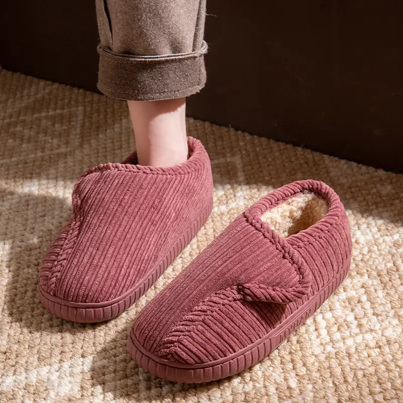 Middle-Aged and Elderly Men's Warm Cotton Slippers in Winter with Velvet for Home Use Thick-Soled Non-Slip Cotton Shoes for Women to Wear in Winter