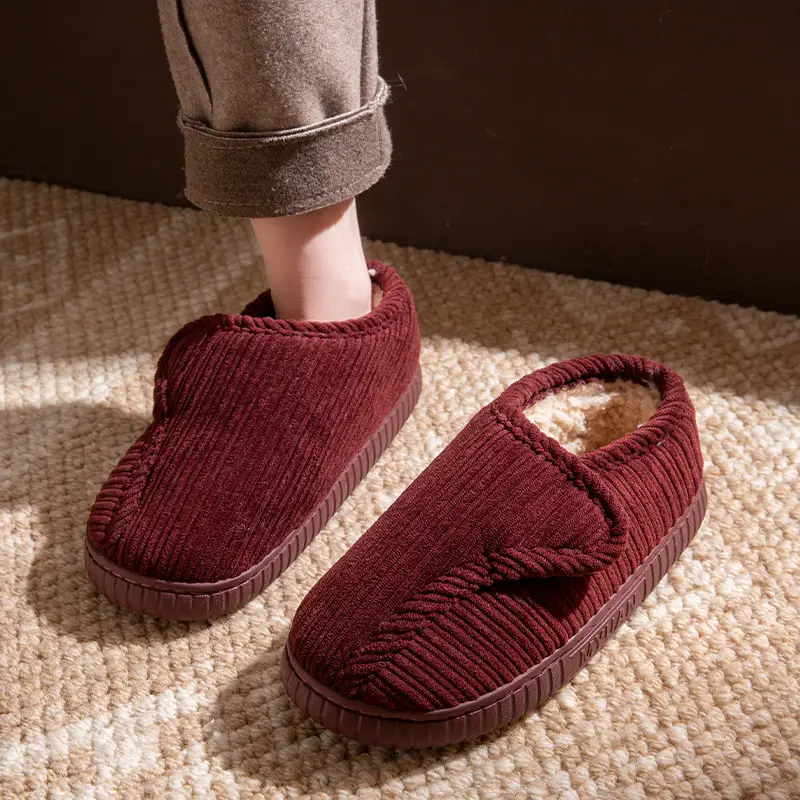 Middle-Aged and Elderly Men's Warm Cotton Slippers in Winter with Velvet for Home Use Thick-Soled Non-Slip Cotton Shoes for Women to Wear in Winter