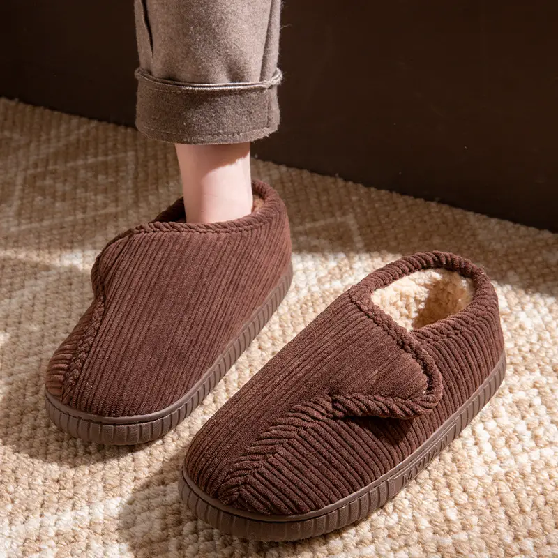Middle-Aged and Elderly Men's Warm Cotton Slippers in Winter with Velvet for Home Use Thick-Soled Non-Slip Cotton Shoes for Women to Wear in Winter
