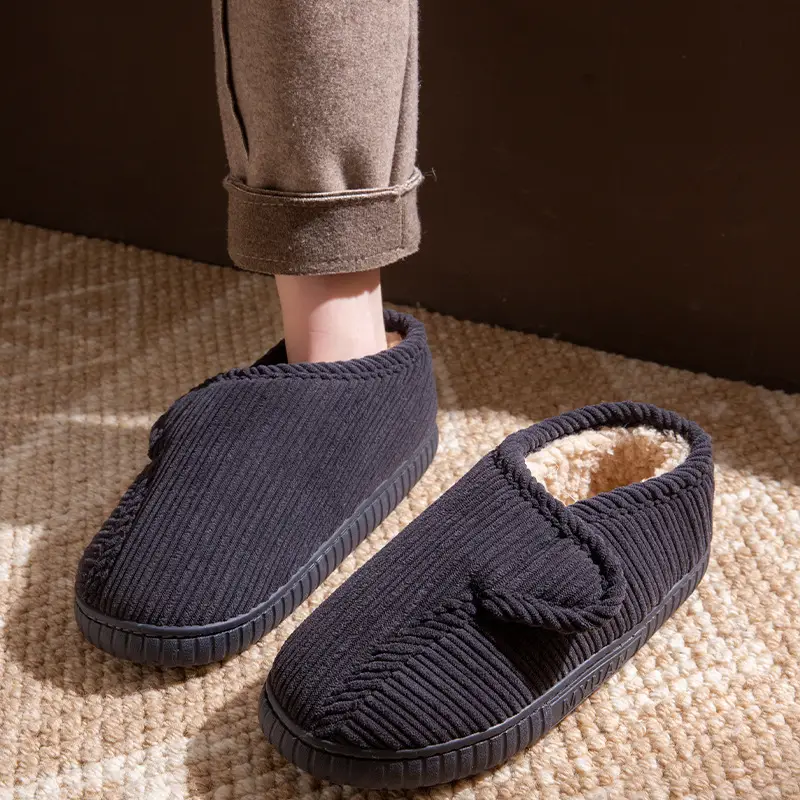 Middle-Aged and Elderly Men's Warm Cotton Slippers in Winter with Velvet for Home Use Thick-Soled Non-Slip Cotton Shoes for Women to Wear in Winter
