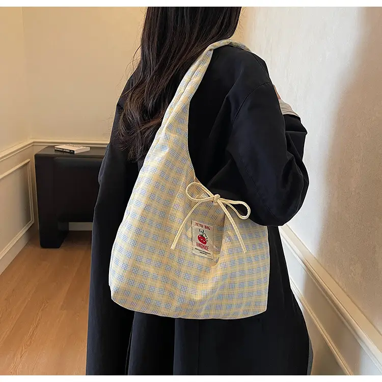 Korean Style Plaid Armpit Tote Bag 2025 Auto — feature 11