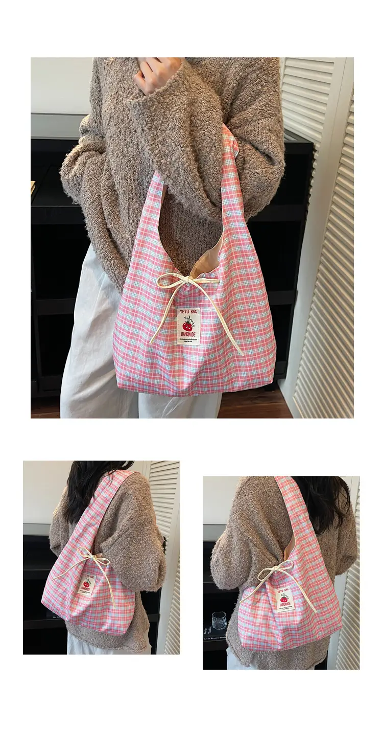 Korean Style Plaid Armpit Tote Bag 2025 Auto — feature 17