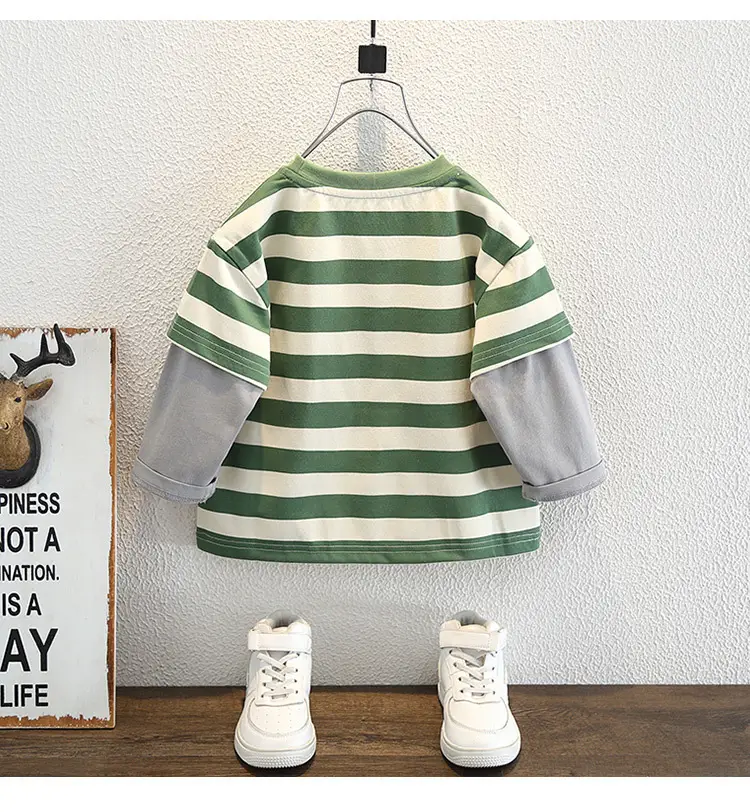 Boys Faux Striped T-Shirt Autumn 2026 Green White — feature 11