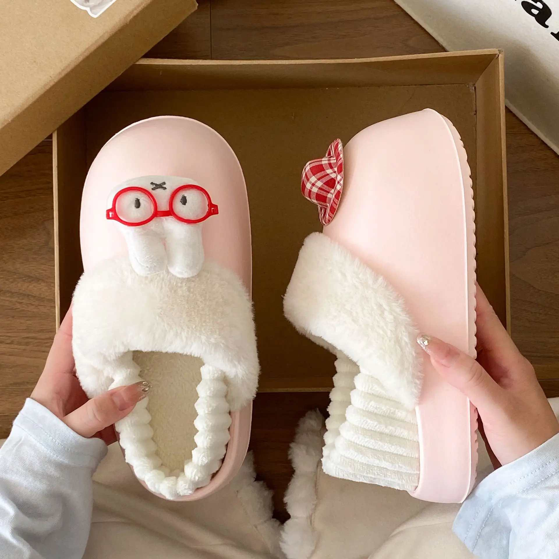Cartoon Miffy Warm Slippers Women Pink Fleece Lined - Image 9
