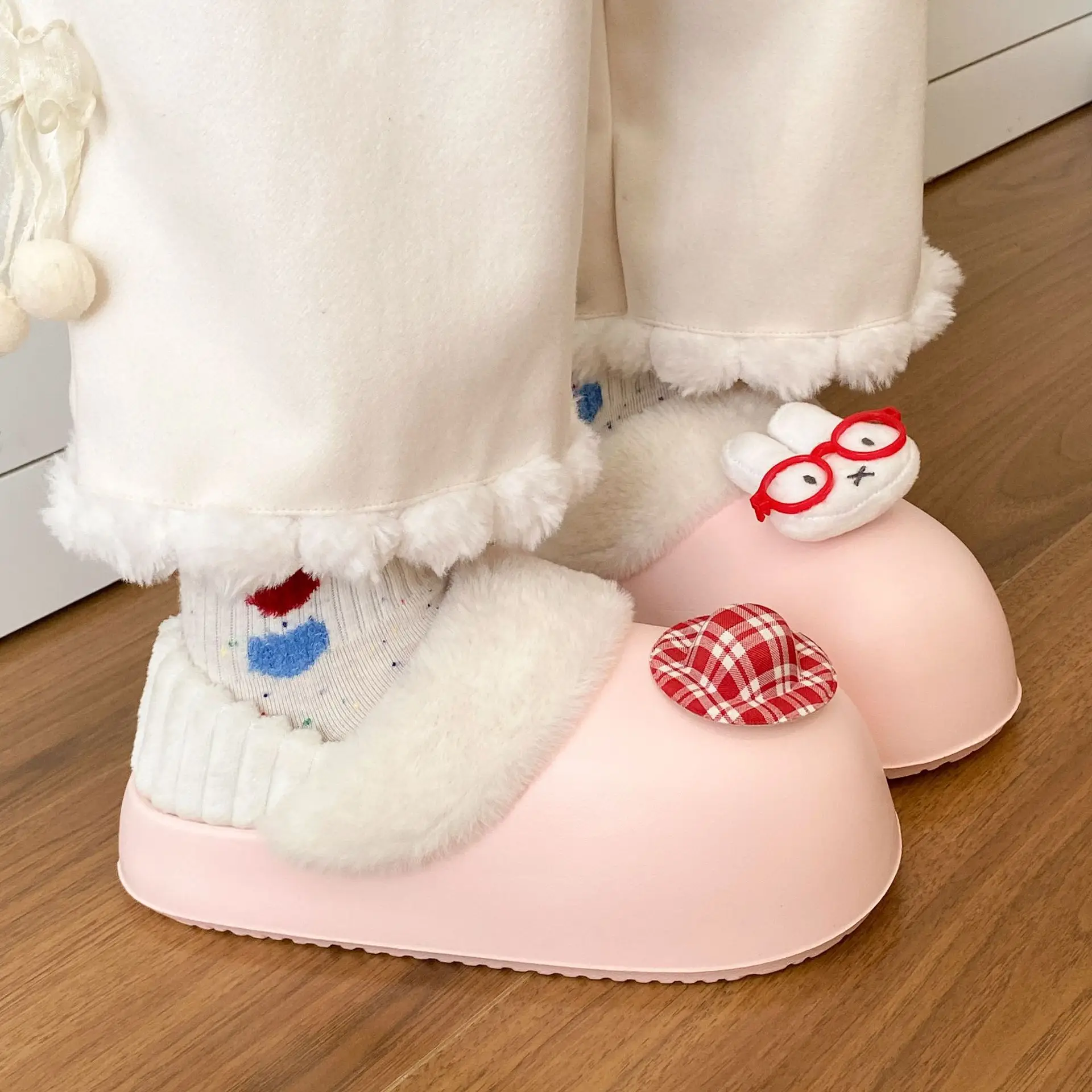 Cartoon Miffy Warm Slippers Women Pink Fleece Lined - Image 10
