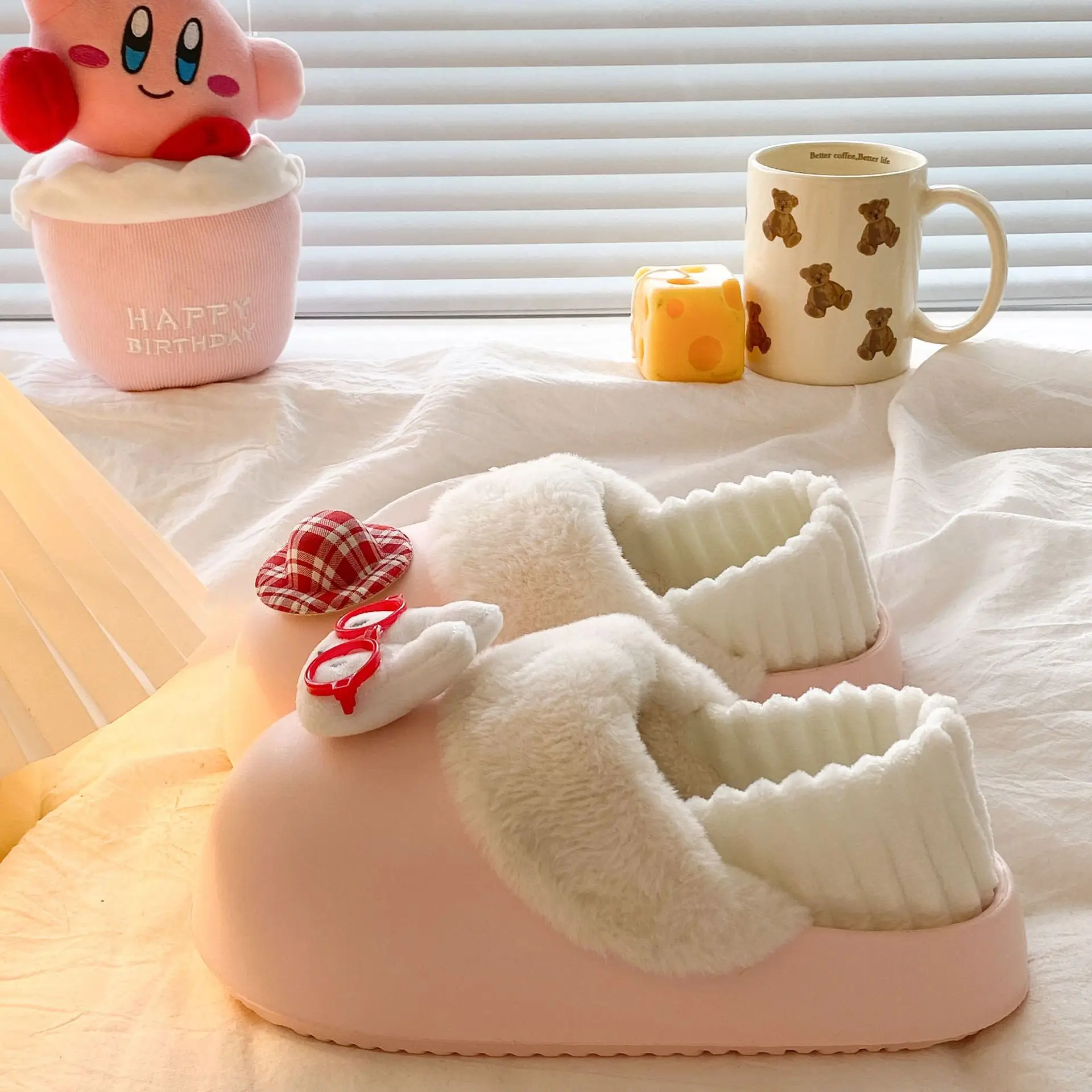 Cartoon Miffy Warm Slippers Women Pink Fleece Lined - Image 11