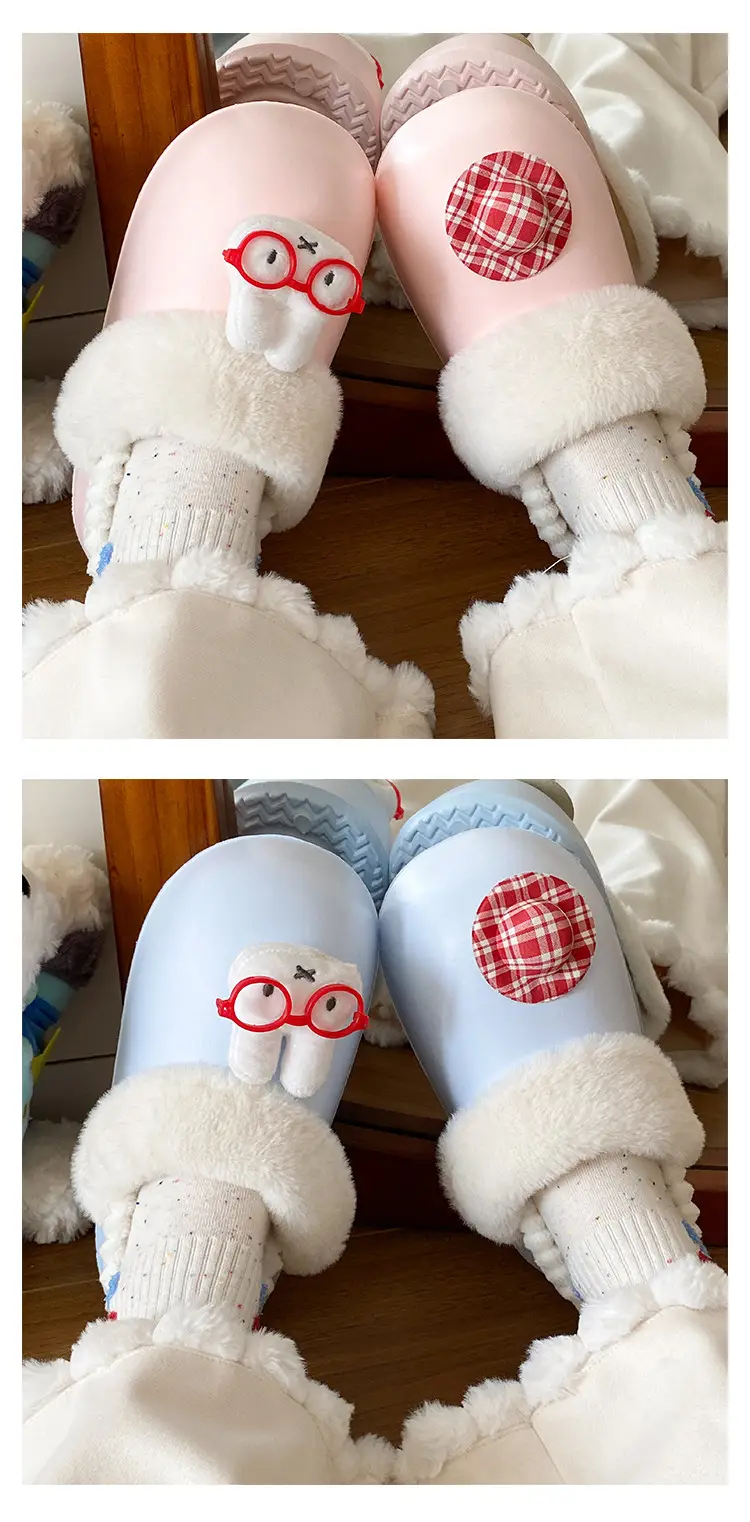 Cartoon Miffy Warm Slippers Women Pink Fleece Lined — feature 12