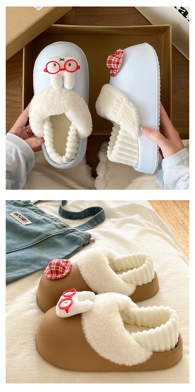 Cartoon Miffy Warm Slippers Women Pink Fleece Lined — feature 16