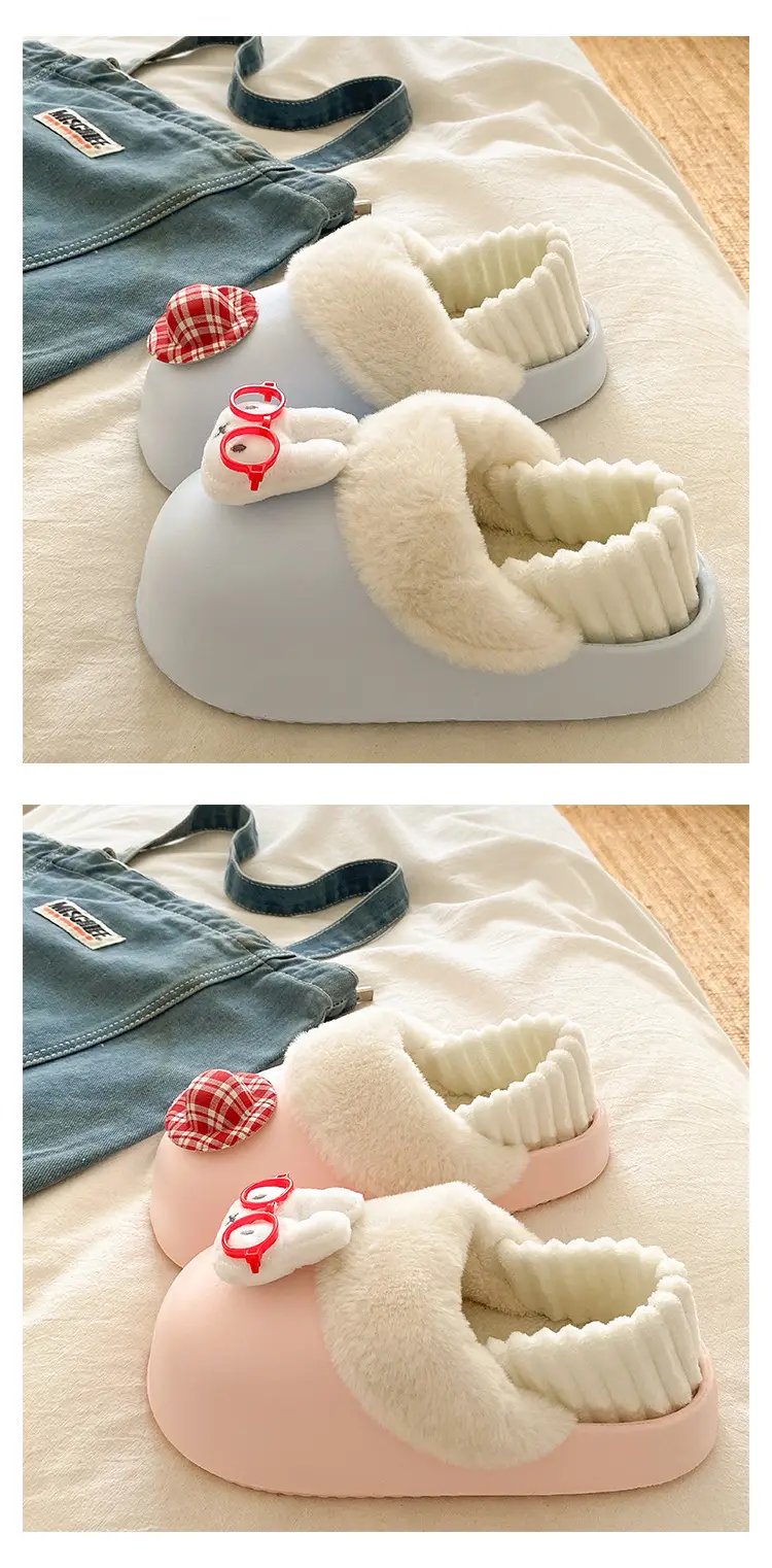 Cartoon Miffy Warm Slippers Women Pink Fleece Lined — feature 17