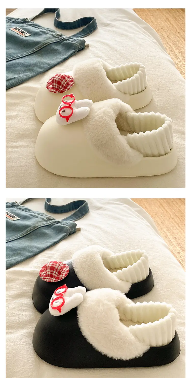 Cartoon Miffy Warm Slippers Women Pink Fleece Lined — feature 18