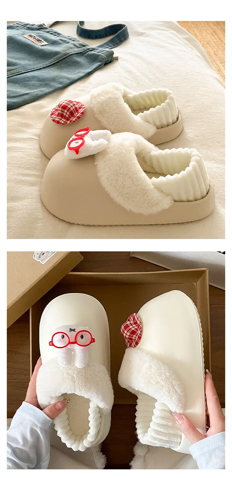 Cartoon Miffy Warm Slippers Women Pink Fleece Lined — feature 19
