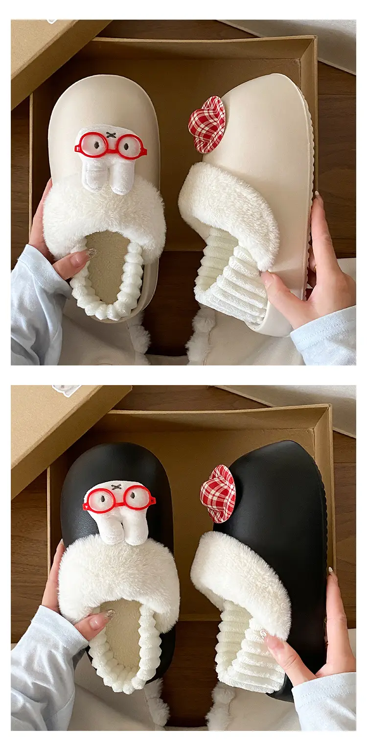 Cartoon Miffy Warm Slippers Women Pink Fleece Lined — feature 20
