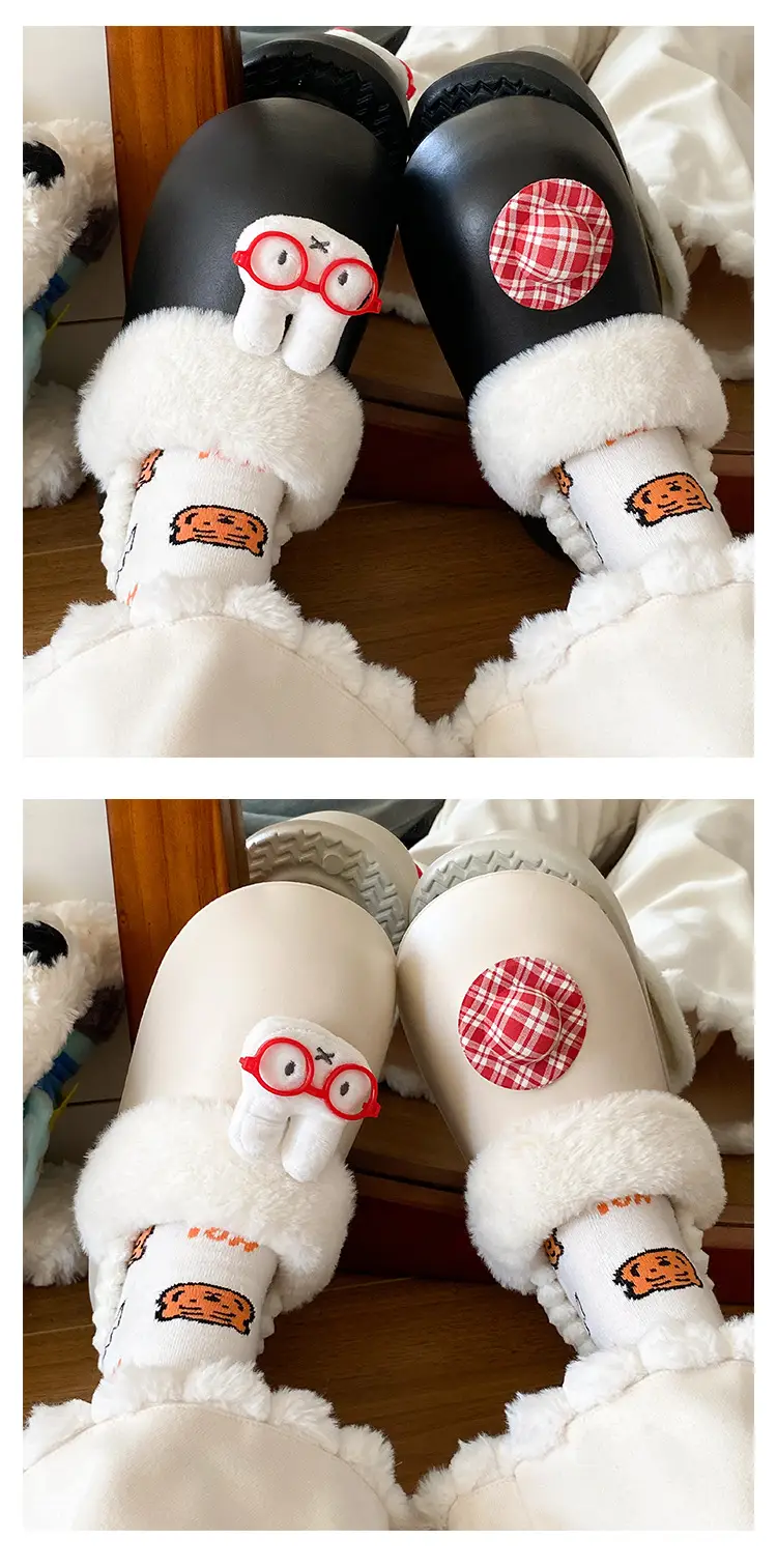 Cartoon Miffy Warm Slippers Women Pink Fleece Lined — feature 21
