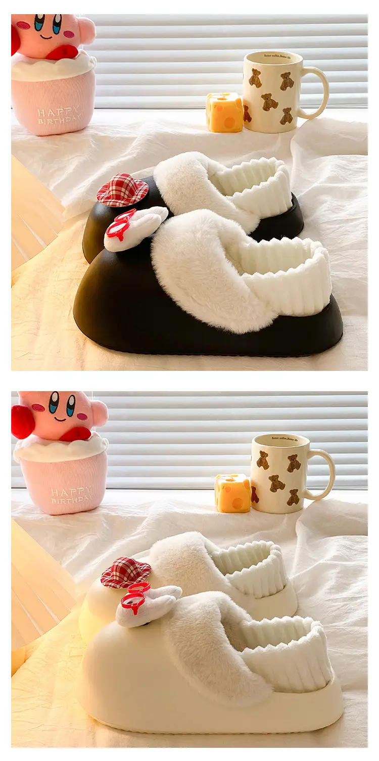 Cartoon Miffy Warm Slippers Women Pink Fleece Lined — feature 24