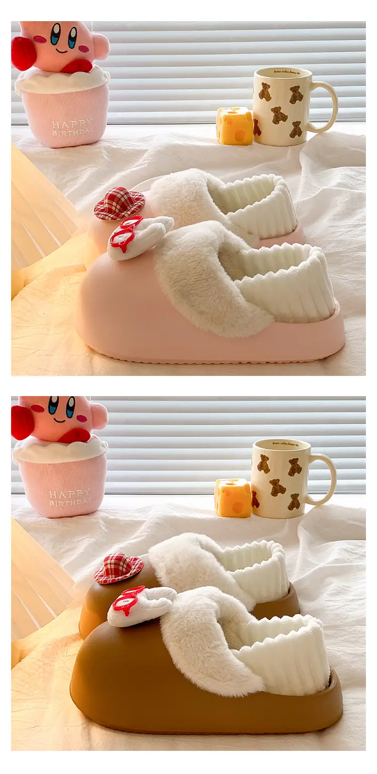 Cartoon Miffy Warm Slippers Women Pink Fleece Lined — feature 25