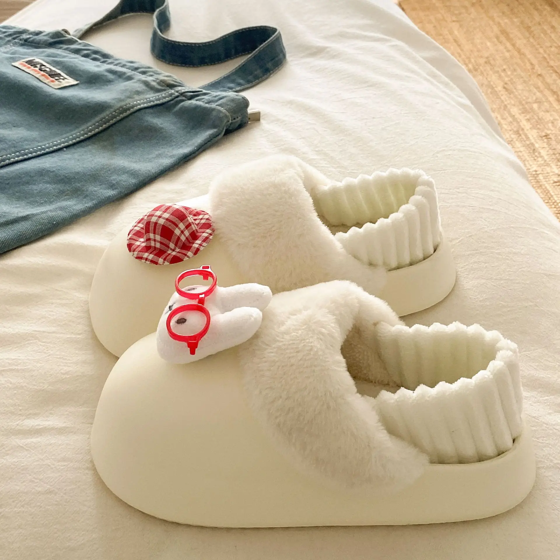 Cartoon Miffy Warm Slippers Women Pink Fleece Lined - Image 2