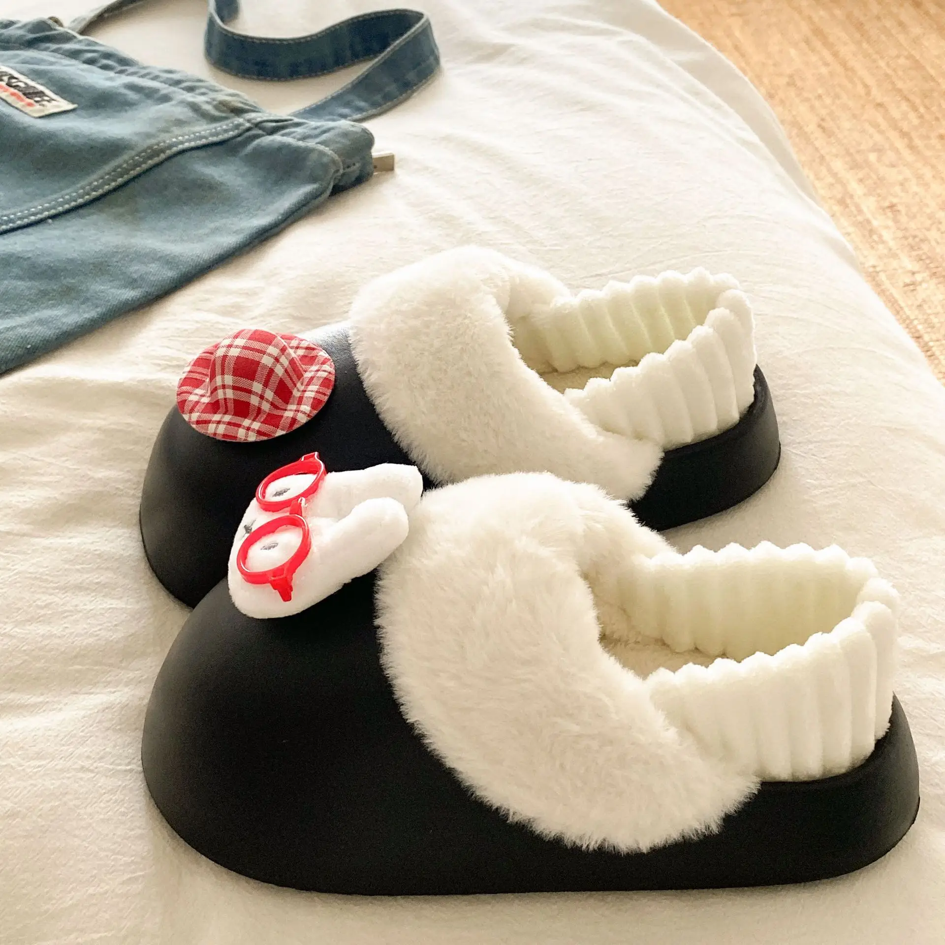 Cartoon Miffy Warm Slippers Women Pink Fleece Lined - Image 3