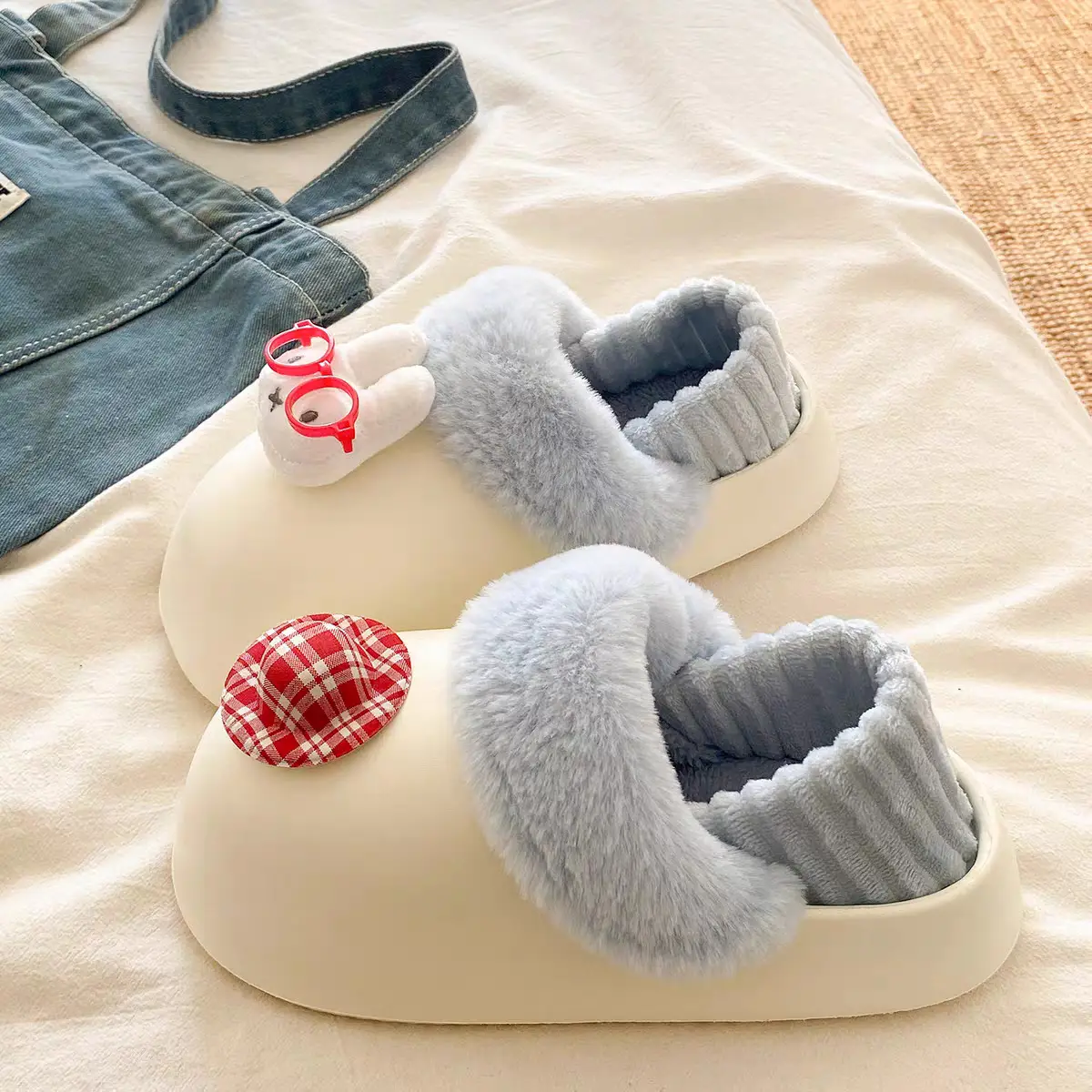 Cartoon Miffy Warm Slippers Women Pink Fleece Lined - Image 6