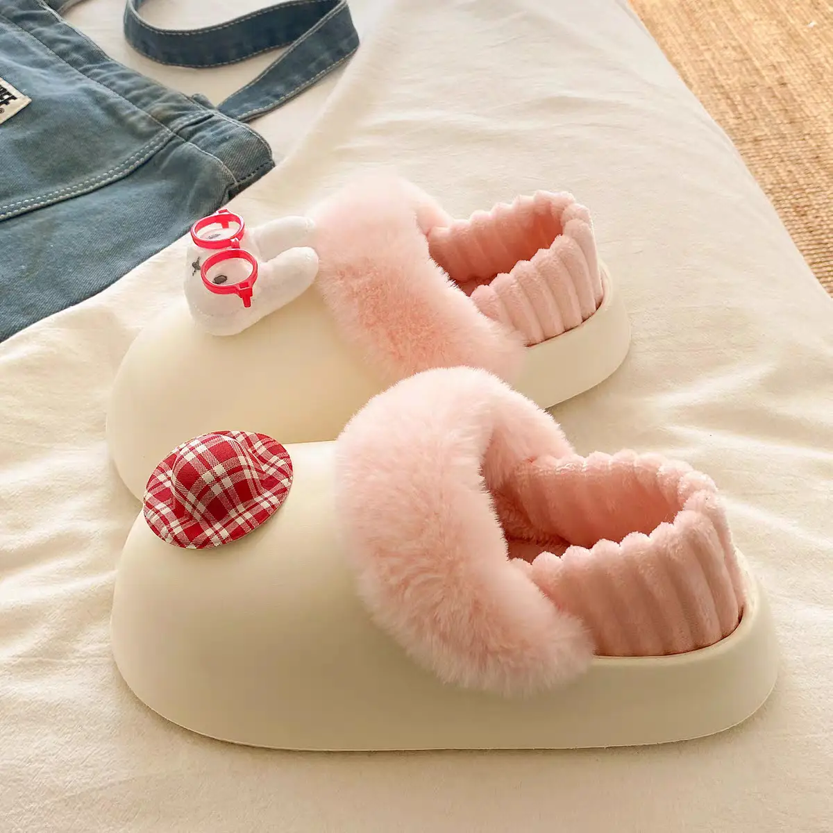 Cartoon Miffy Warm Slippers Women Pink Fleece Lined - Image 7