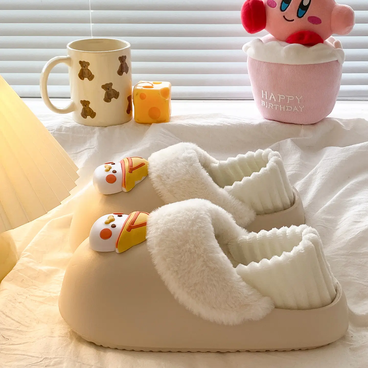 Women's Faux Fur Winter Slippers Pink Cute Design