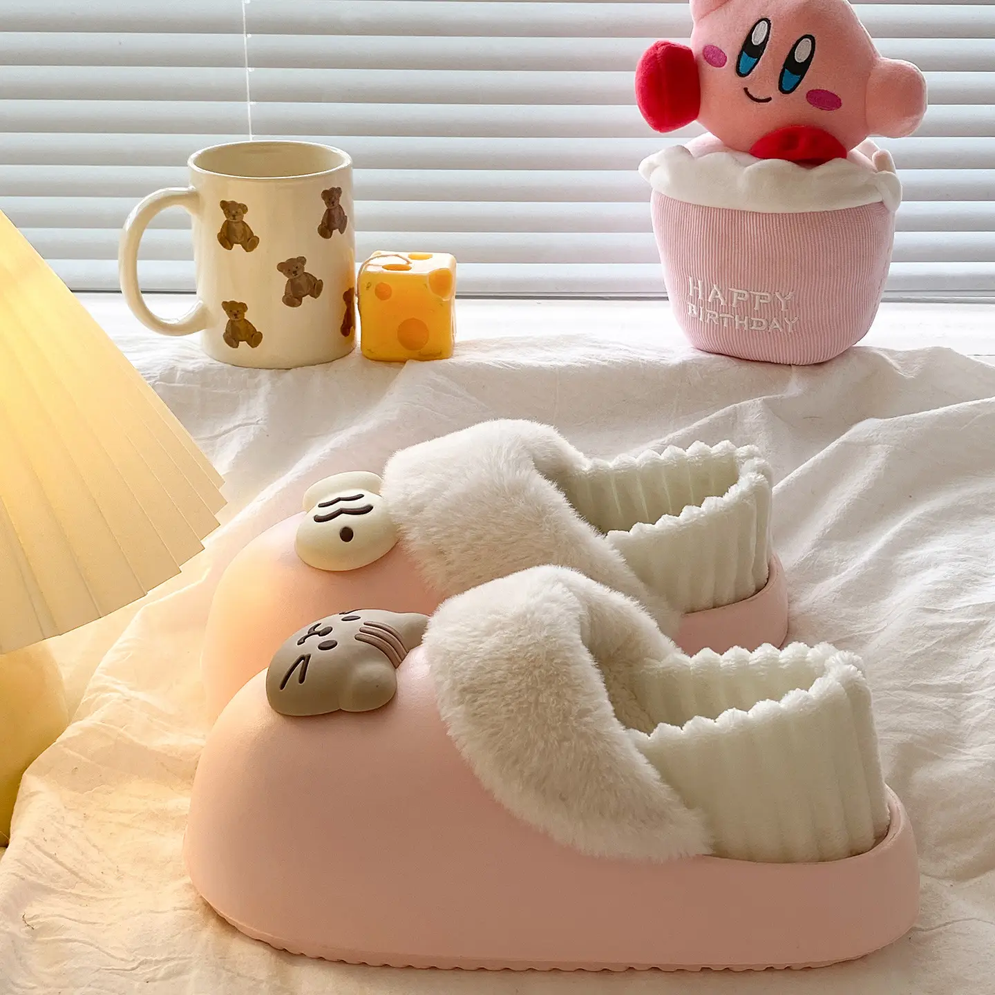 Women's Faux Fur Winter Slippers Pink Cute Design — feature 12