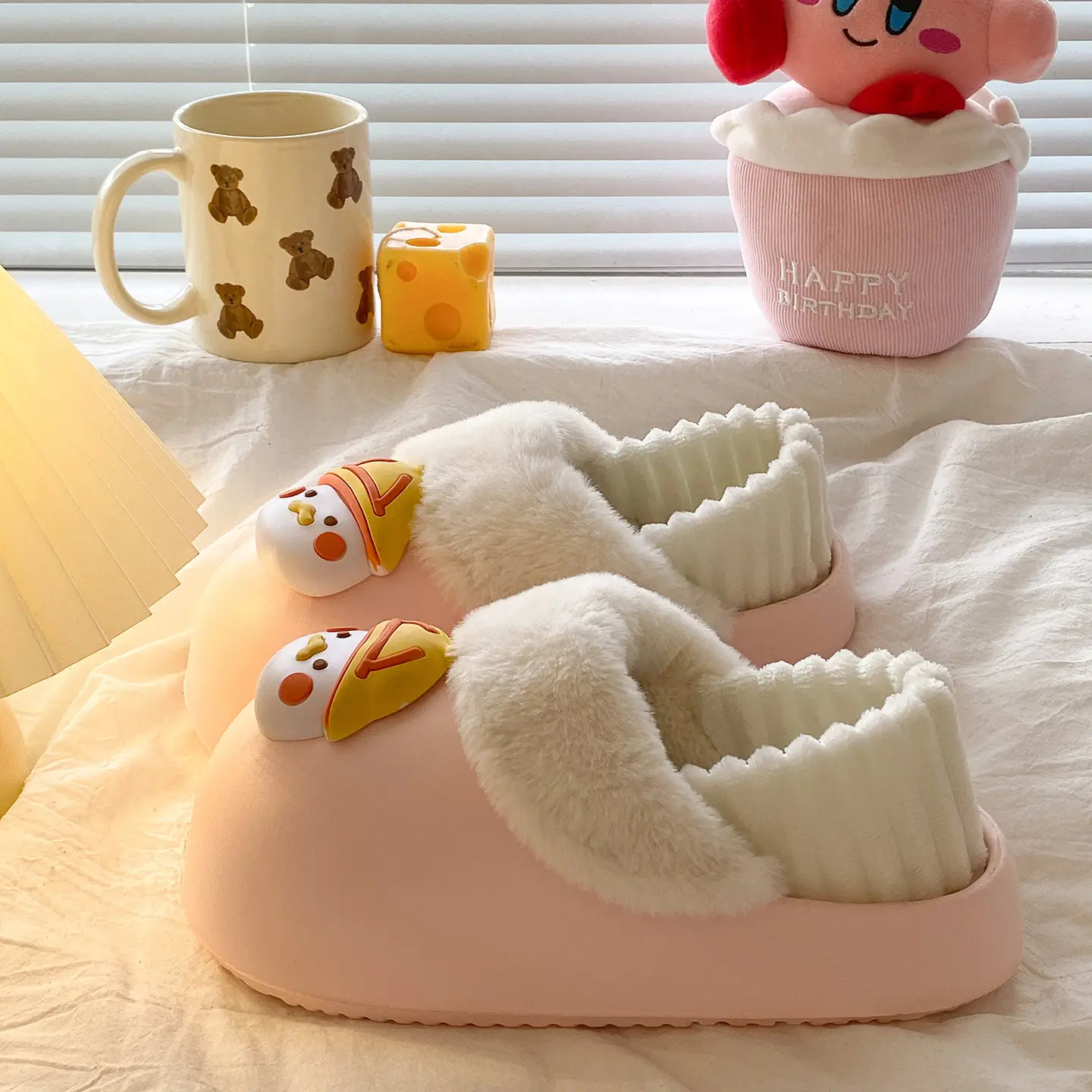 Women's Faux Fur Winter Slippers Pink Cute Design — feature 17