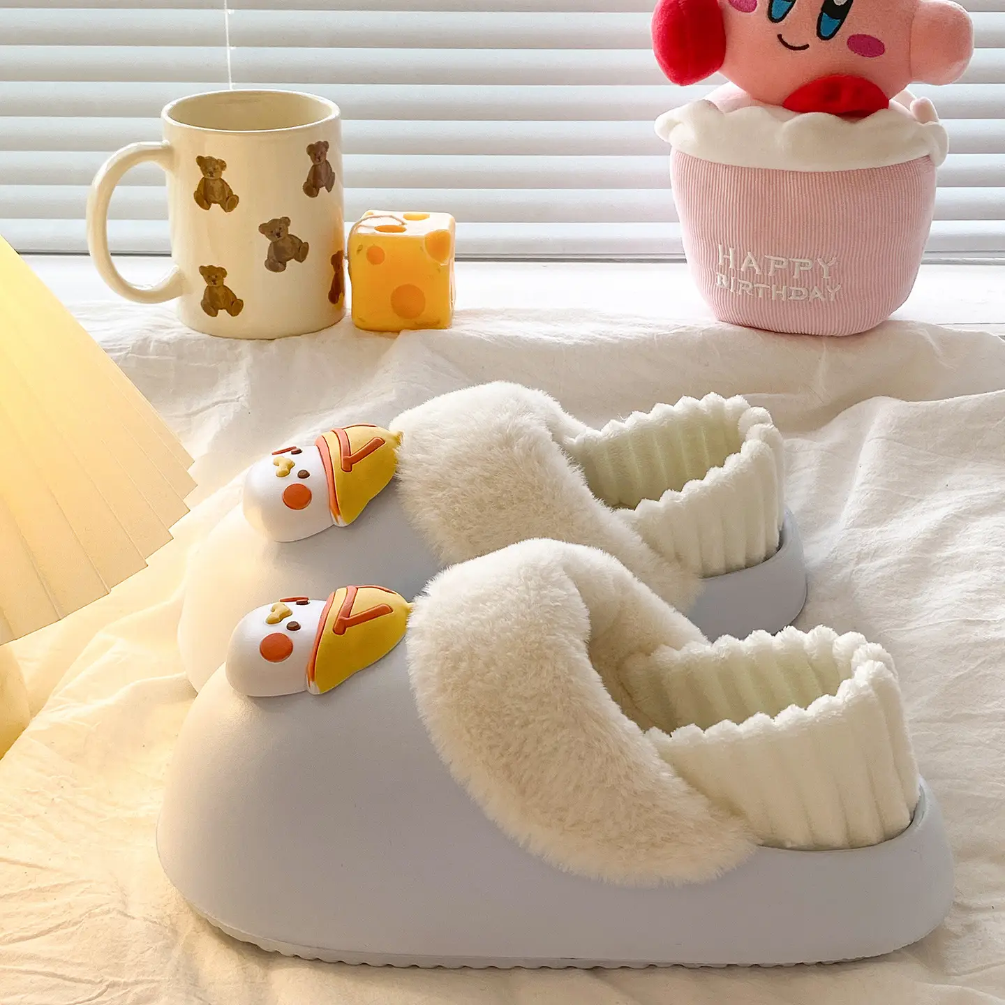 Women's Faux Fur Winter Slippers Pink Cute Design