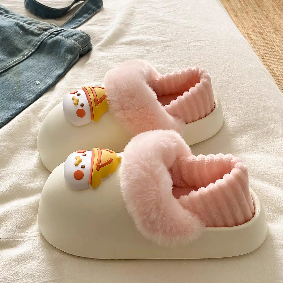 Women's Faux Fur Winter Slippers Pink Cute Design