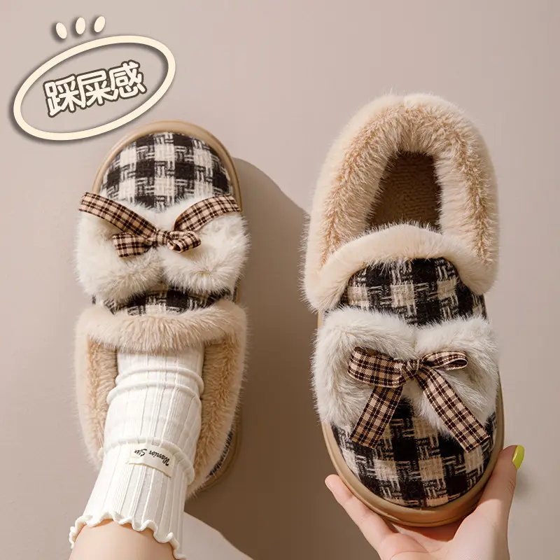 Cross-Border Cotton Slippers New Autumn and Winter Cotton Shoes with Plush Lining, Warm Soft-Soled Maternity Shoes for Women, Japanese-Style Bow Cotton Shoes - Image 6